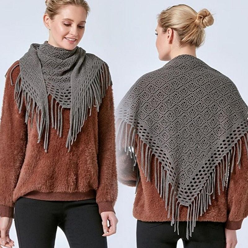 Écharpe frangée Western Chic Gris Foncé
