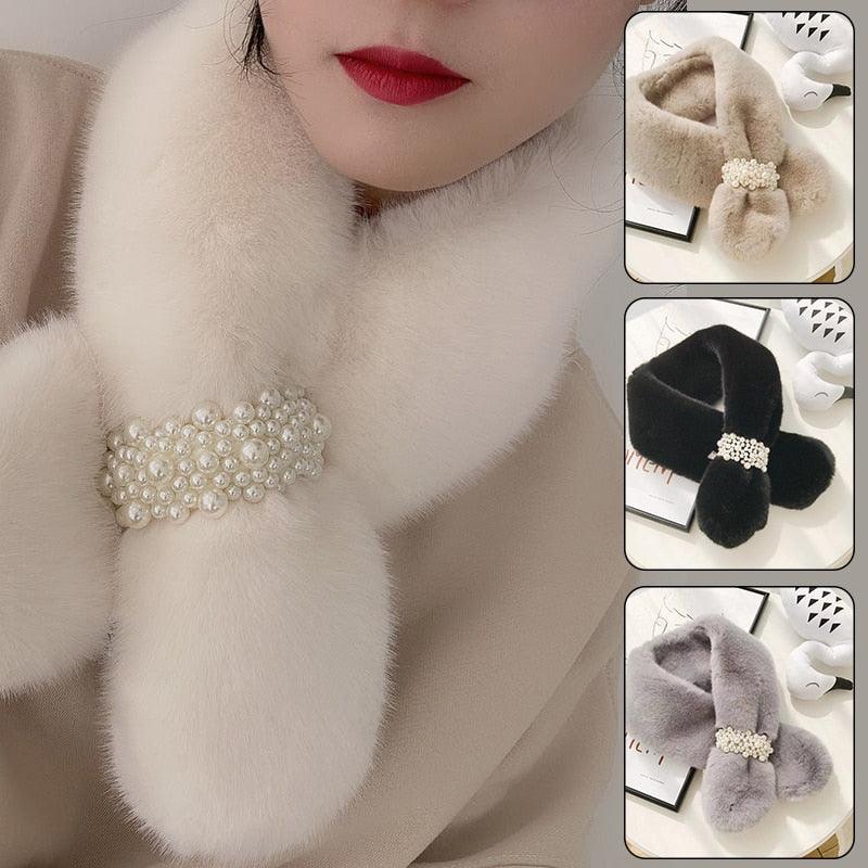 Écharpe Lapin Fausse Fourrure Croisée avec Boucle