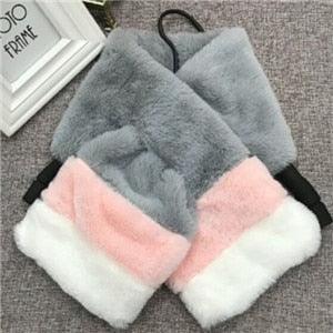Écharpe tricolore en fausse fourrure de lapin Gris