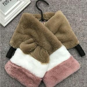 Écharpe tricolore en fausse fourrure de lapin Marron