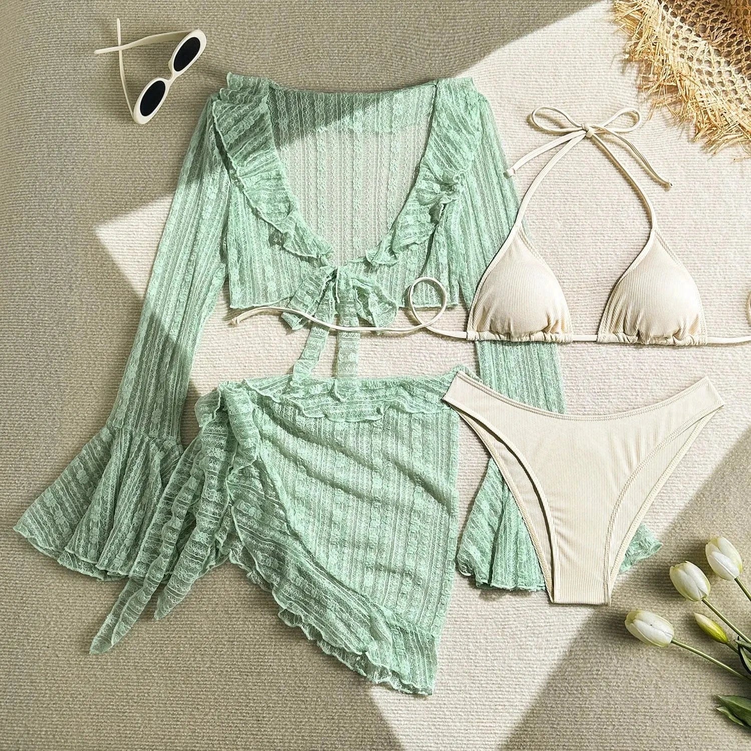 Ensemble Bain Chic Asymétrique - Élégance et Confort pour la Plage Turquoise / S