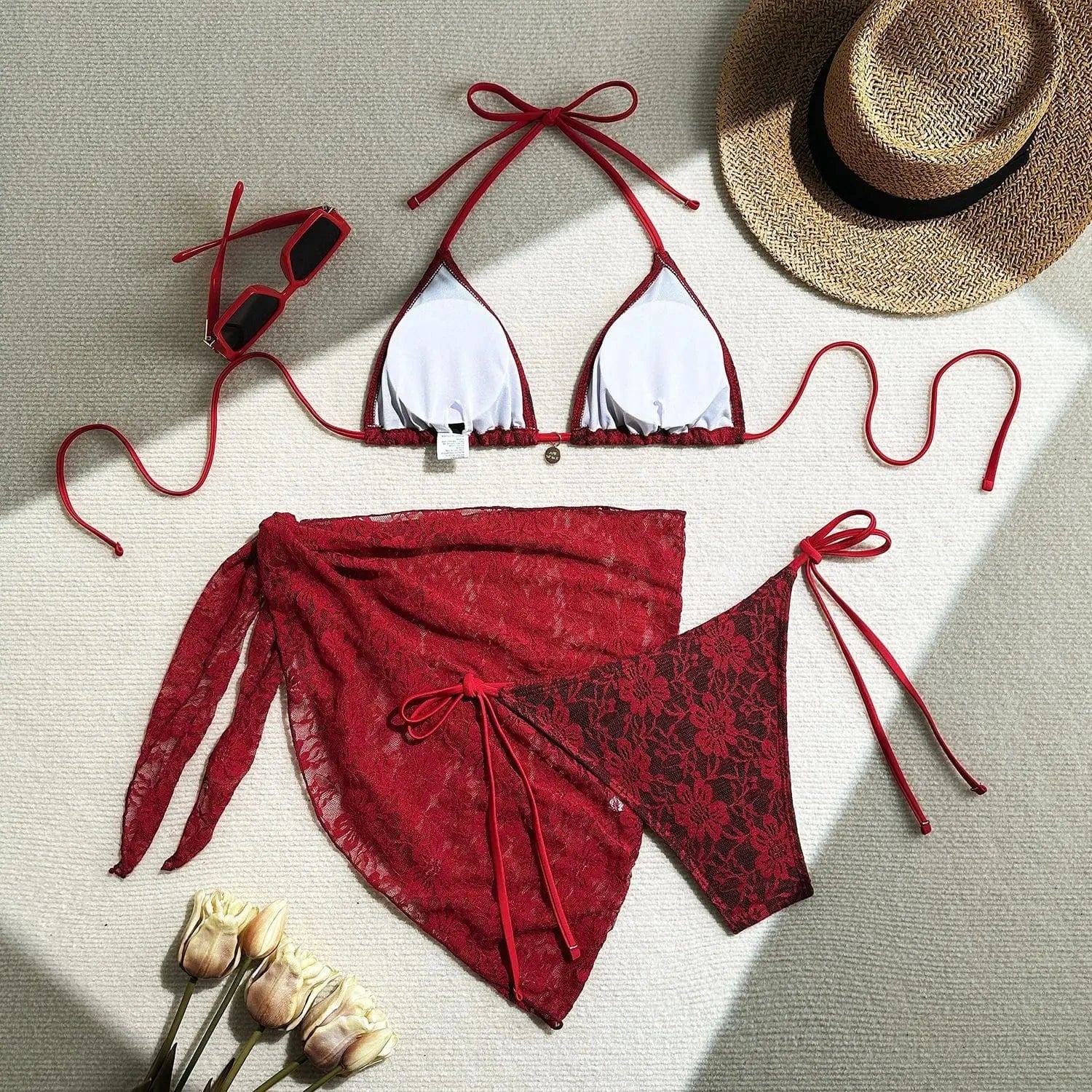 Ensemble Bikini Dentelle Élégant avec Robe de Bain Transparente