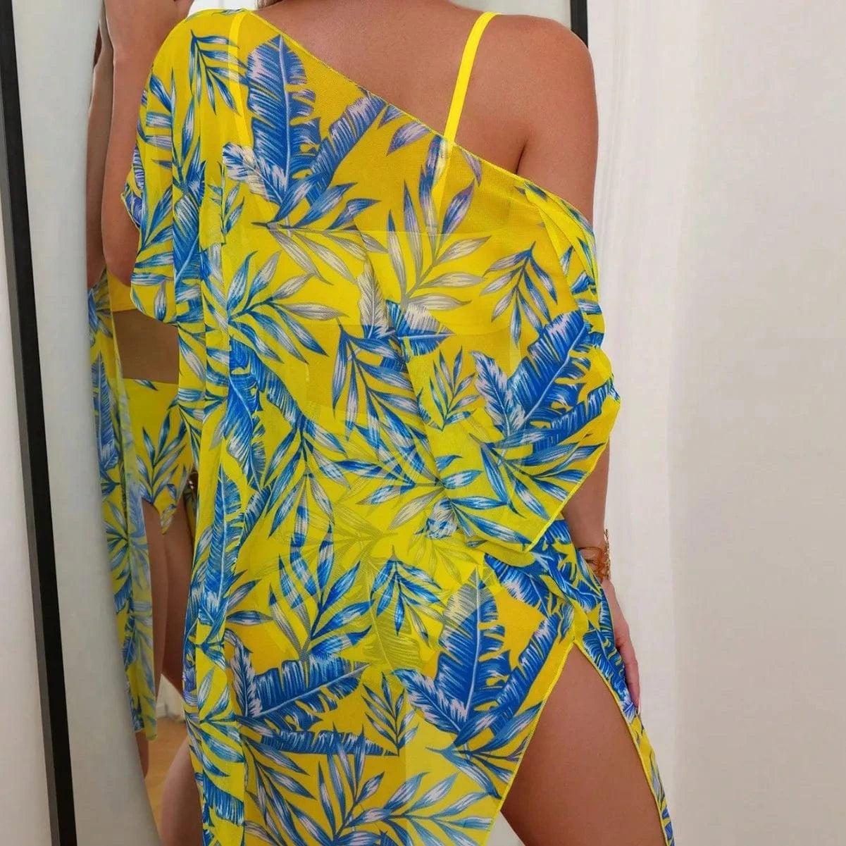 Ensemble Bikini Robe de Bain Tropical Chic 3 pièces