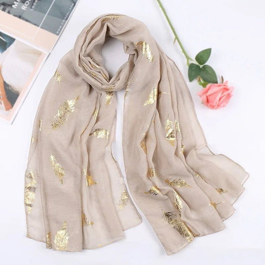 Étole Dorée Feuilles d'Or Beige