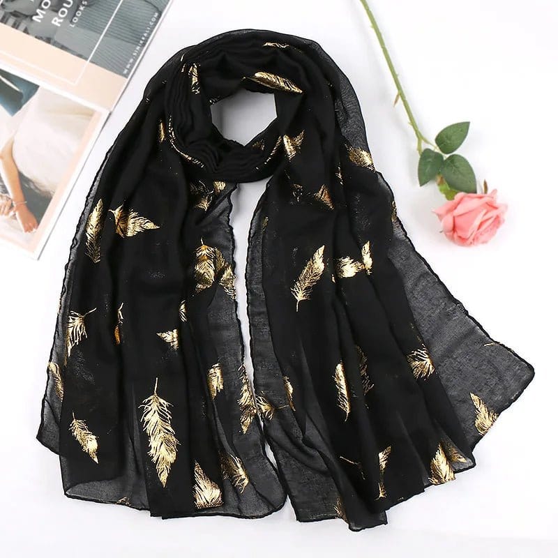Étole Dorée Feuilles d'Or Noir