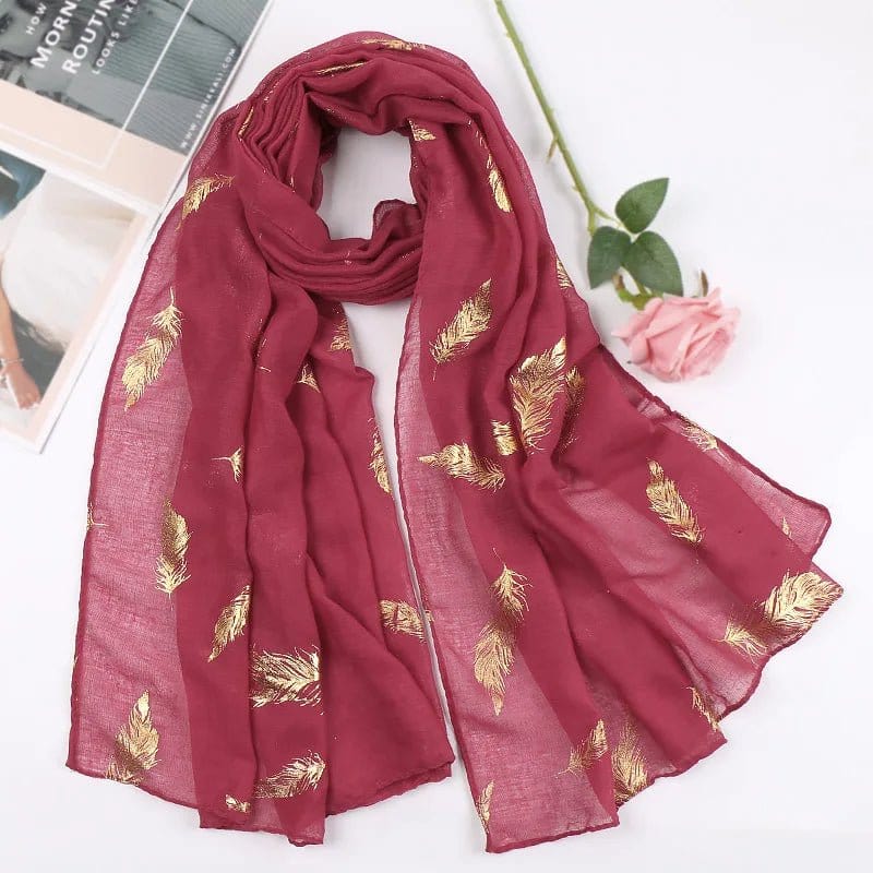 Étole Dorée Feuilles d'Or Rouge