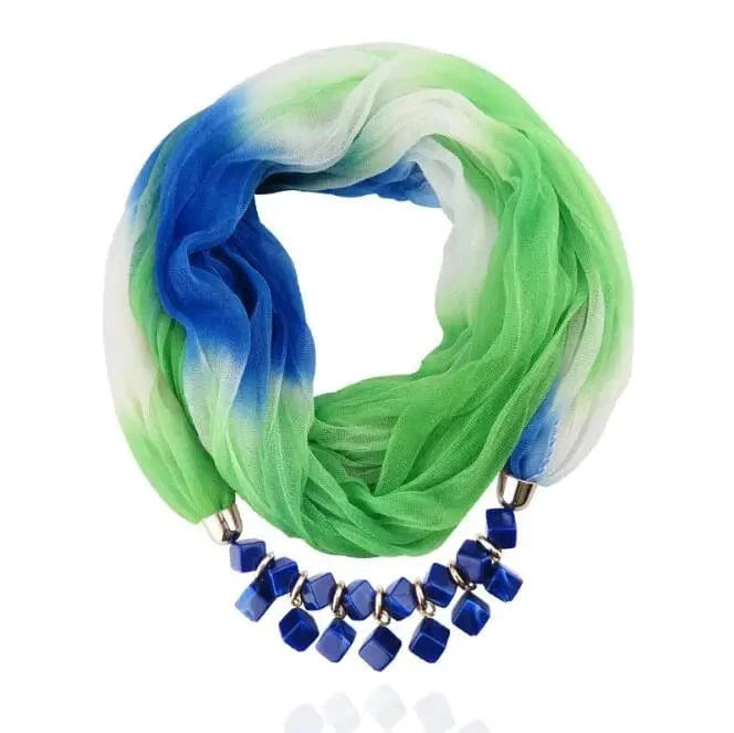 Foulard Bijou avec Collier Intégré – Élégance Bohème et Décolleté Raffiné Bleu/Vert