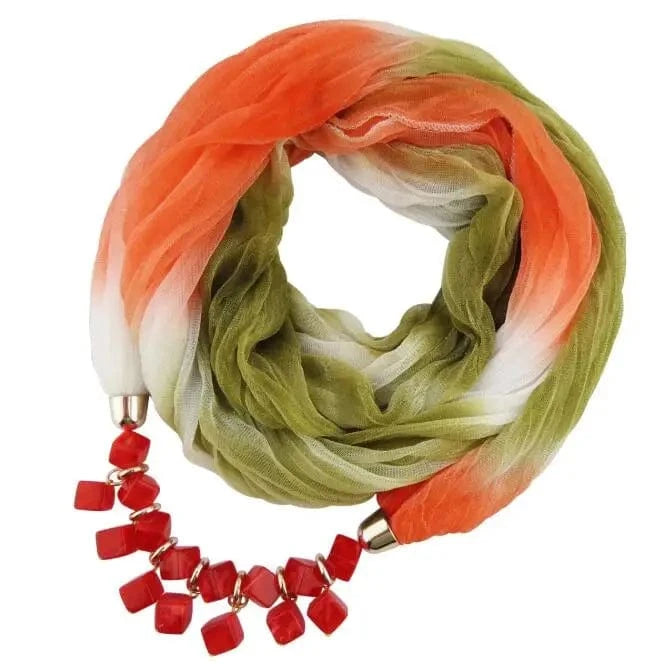 Foulard Bijou avec Collier Intégré – Élégance Bohème et Décolleté Raffiné Orange/Vert