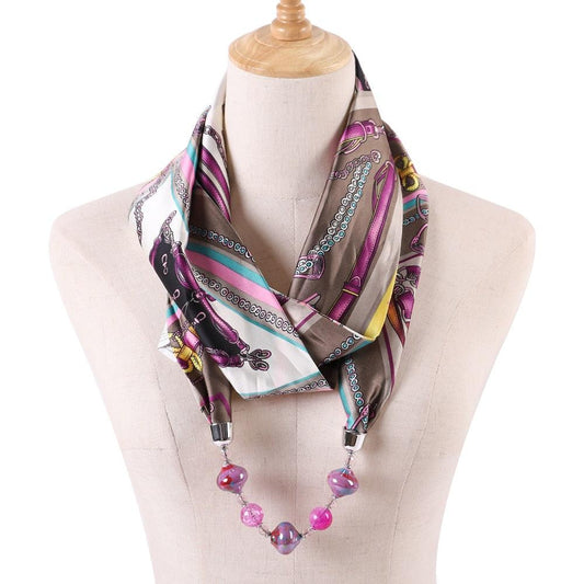 Foulard bijou "Précieuse Perle" - Tons gris et violet