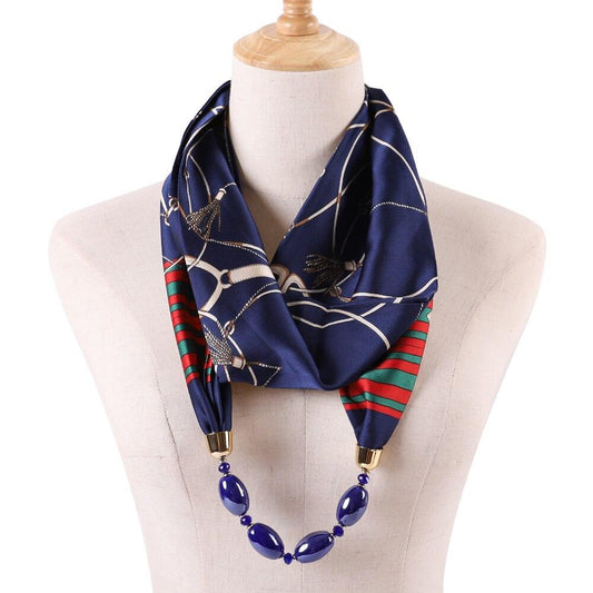 Foulard bijou "Perle de Mer" avec motif bleu