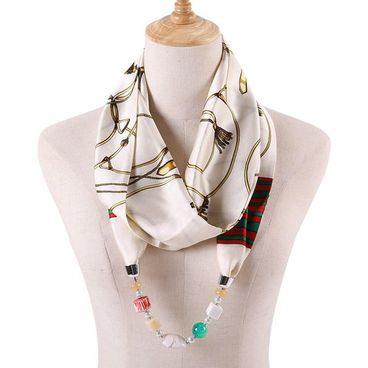 Foulard Bijoux Blanc et Doré Perlé