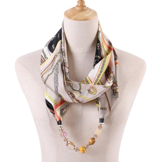 Foulard Bijou Blanc avec Motif et Perle - Collection Élégance