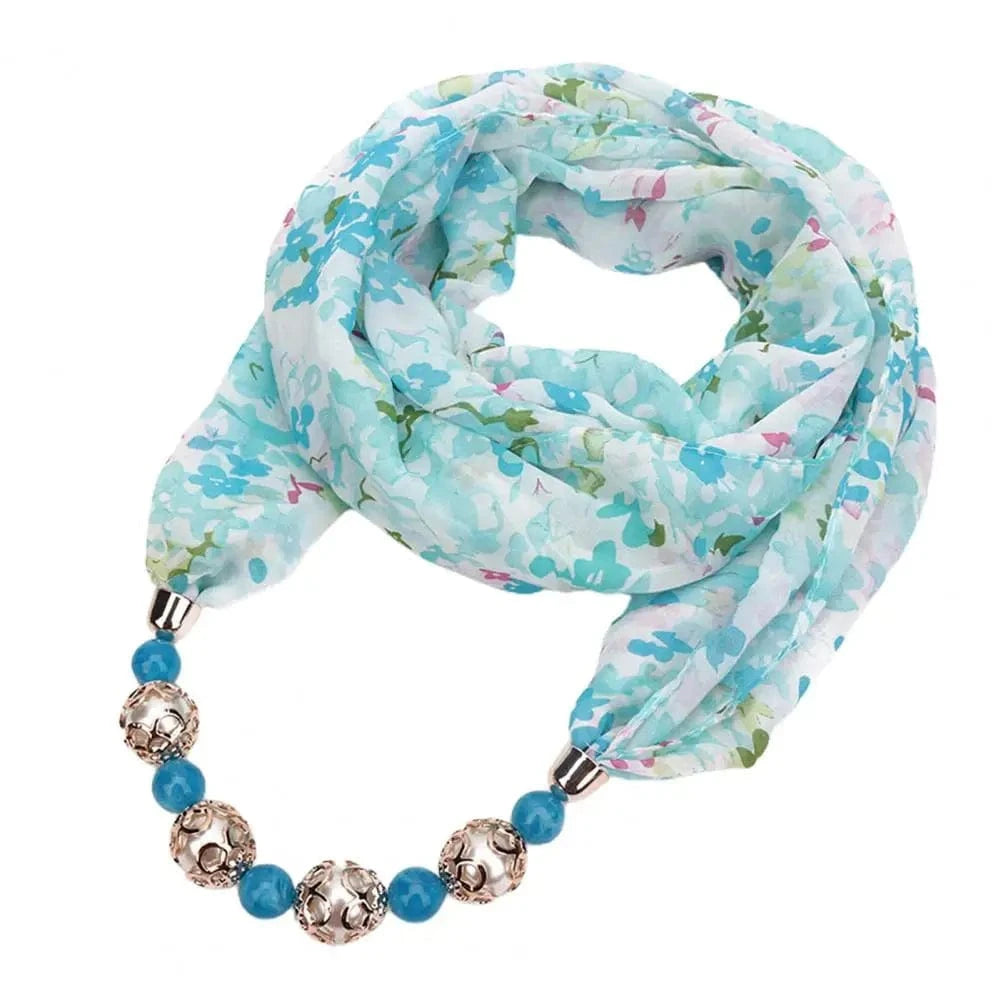 Foulard Bijou Collier Fantaisie – Écharpe légère avec collier intégré Bleu Clair