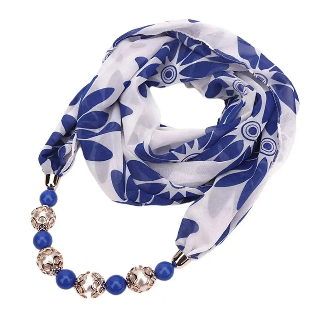 Foulard Bijou Collier Fantaisie – Écharpe légère avec collier intégré Bleu Rooyal