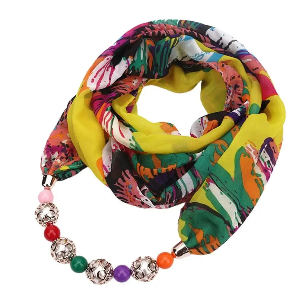 Foulard Bijou Collier Fantaisie – Écharpe légère avec collier intégré Jaune