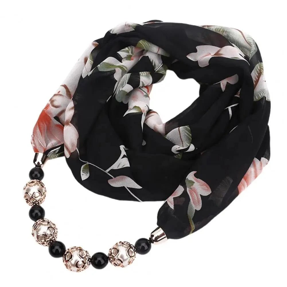Foulard Bijou Collier Fantaisie – Écharpe légère avec collier intégré Noir
