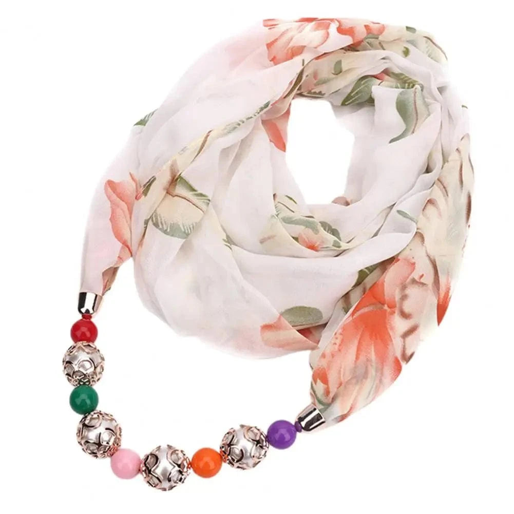 Foulard Bijou Collier Fantaisie – Écharpe légère avec collier intégré Rose