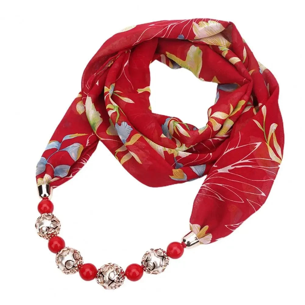 Foulard Bijou Collier Fantaisie – Écharpe légère avec collier intégré Rouge