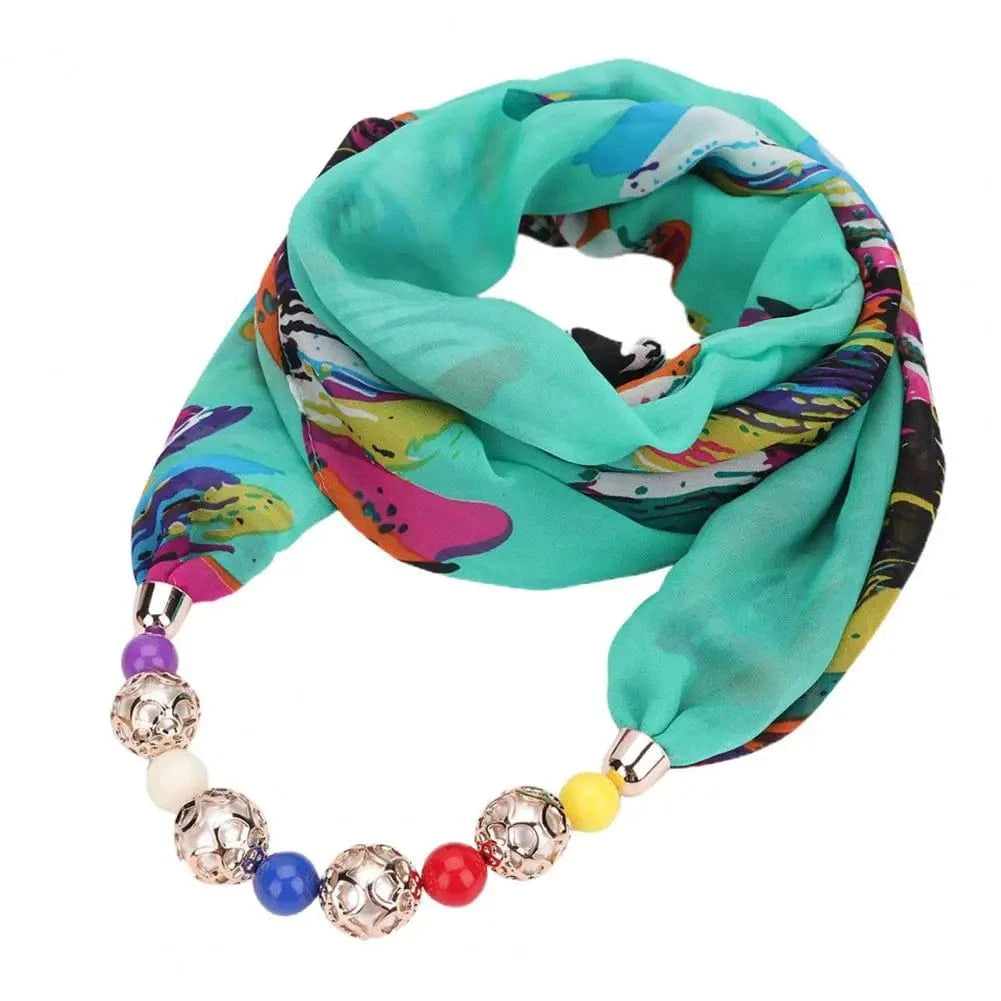 Foulard Bijou Collier Fantaisie – Écharpe légère avec collier intégré Vert