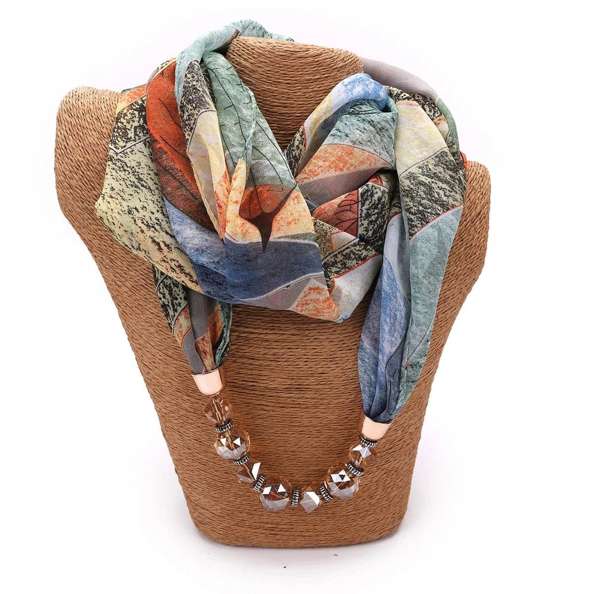 Foulard Bijou Collier Intégré - Collier court sur foulard avec perles facettées