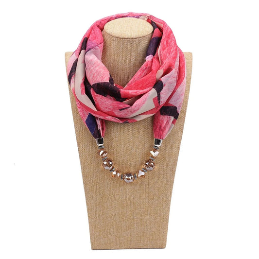 Foulard Bijou Collier Intégré - Collier court sur foulard avec perles facettées
