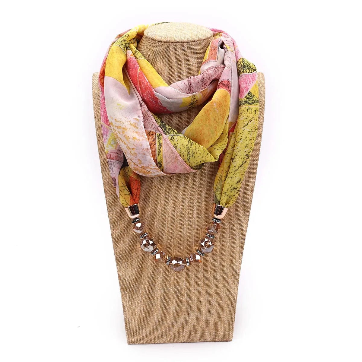 Foulard Bijou Collier Intégré - Collier court sur foulard avec perles facettées