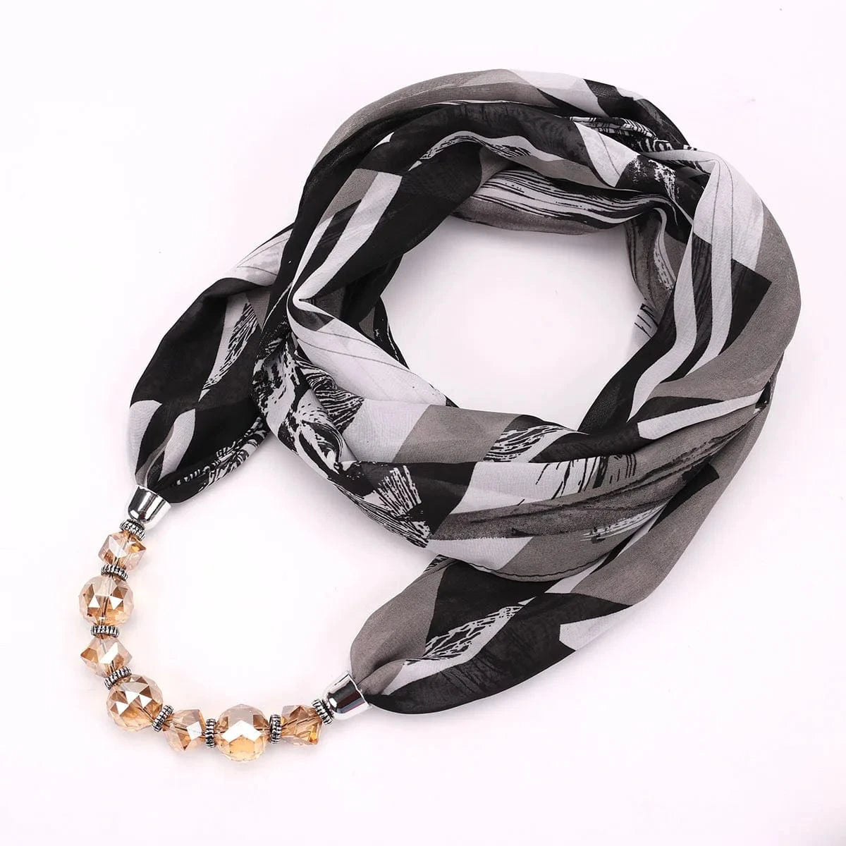 Foulard Bijou Collier Intégré - Collier court sur foulard avec perles facettées Noir