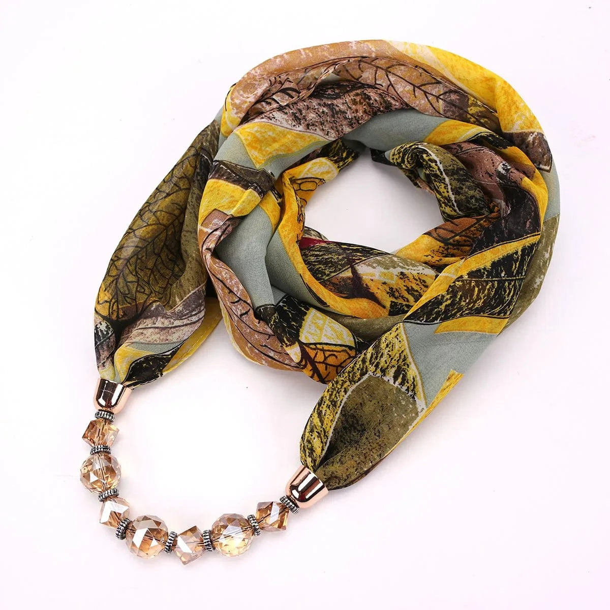 Foulard Bijou Collier Intégré - Collier court sur foulard avec perles facettées Vert/Jaune