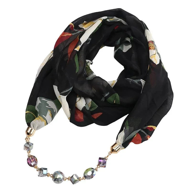 Foulard Bijou Collier Intégré – Écharpe avec collier long intégré et perles