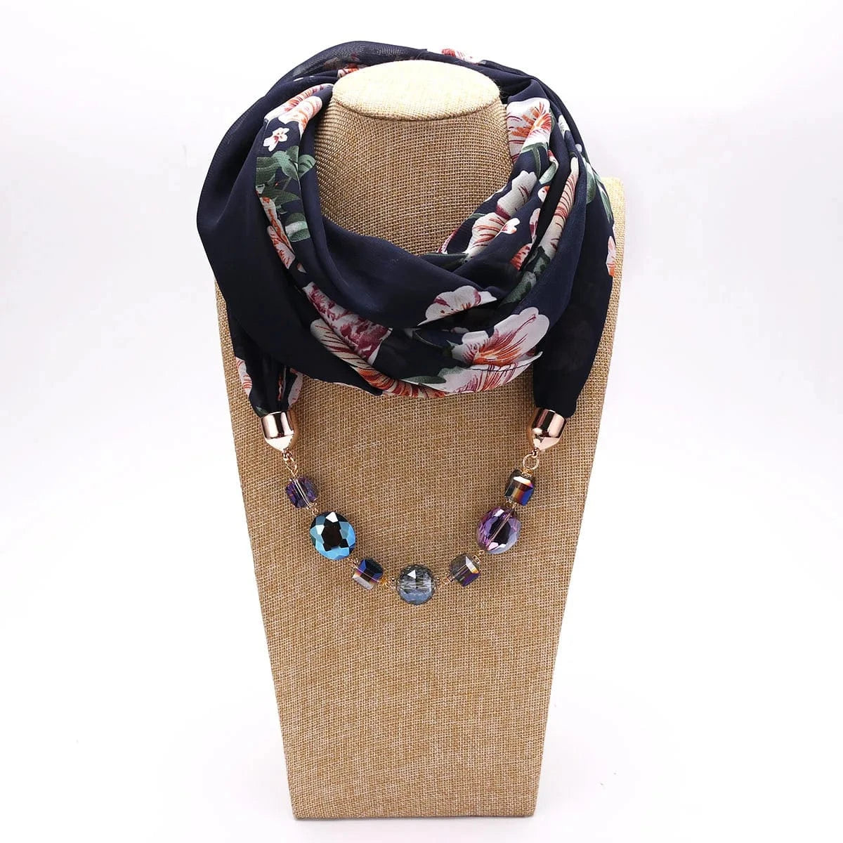 Foulard Bijou Collier Intégré – Écharpe avec collier long intégré et perles Noir 2
