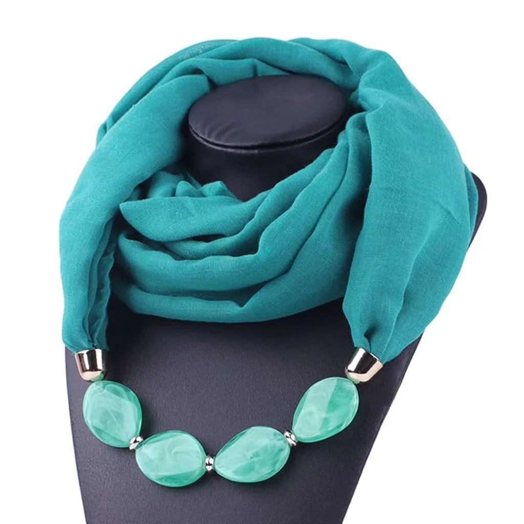 Foulard Bijou Collier Intégré — Écharpe enveloppante avec perles Bleu