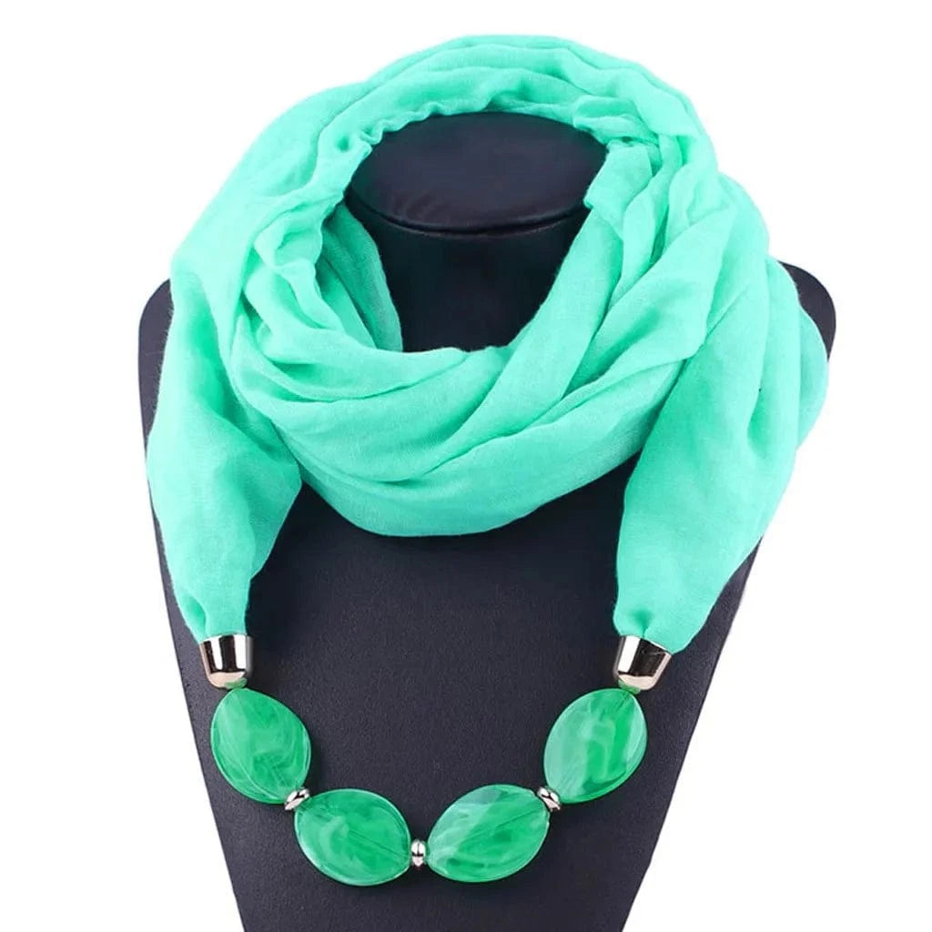 Foulard Bijou Collier Intégré — Écharpe enveloppante avec perles Bleu Clair