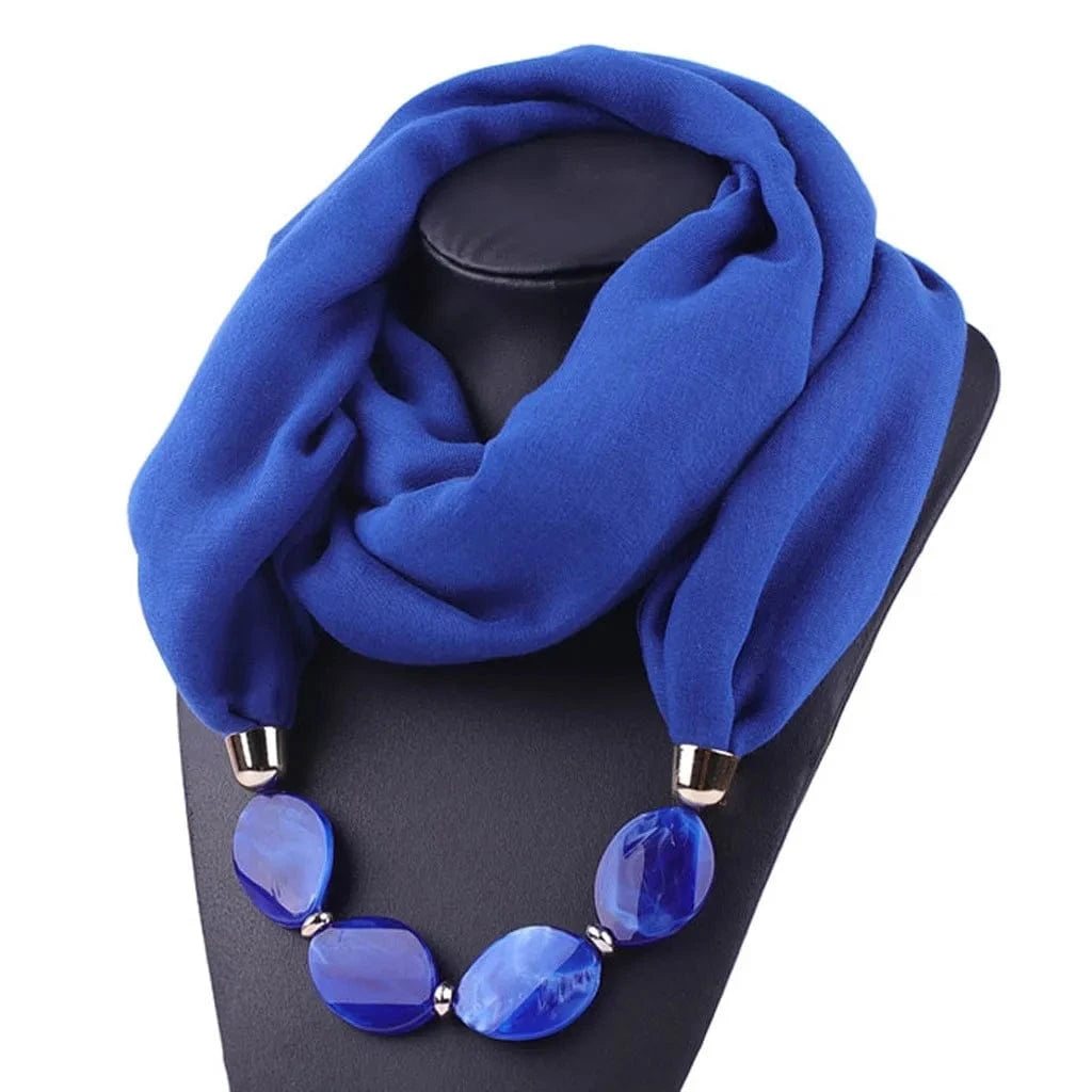 Foulard Bijou Collier Intégré — Écharpe enveloppante avec perles Bleu Foncé