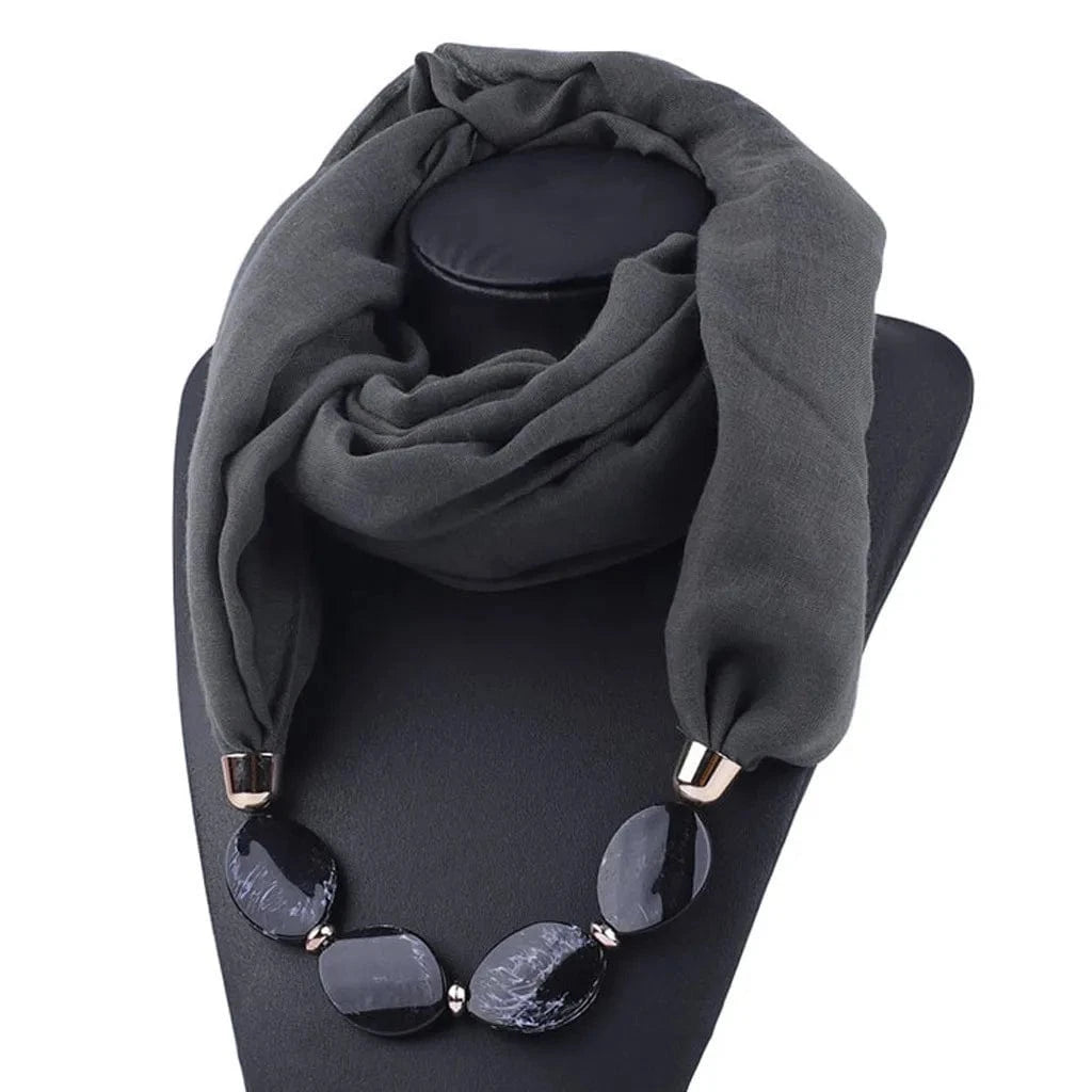 Foulard Bijou Collier Intégré — Écharpe enveloppante avec perles Gris Foncé
