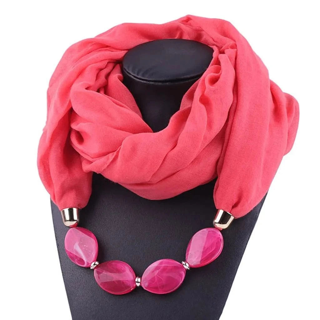Foulard Bijou Collier Intégré — Écharpe enveloppante avec perles Rose
