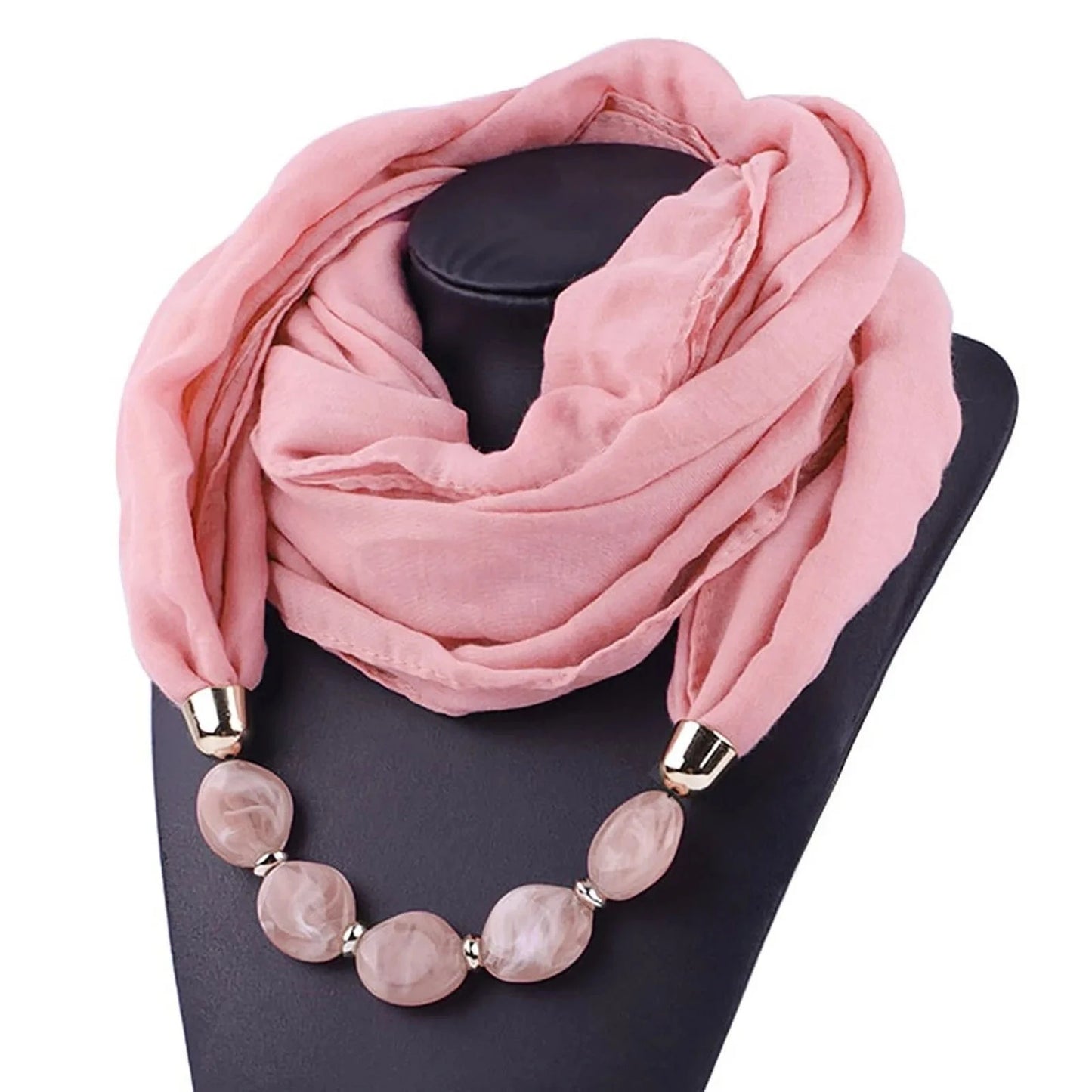 Foulard Bijou Collier Intégré — Écharpe enveloppante avec perles Rose Clair