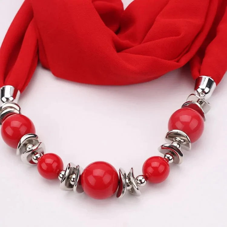 Foulard Bijou Collier Intégré — Élégant foulard avec collier intégré et perles