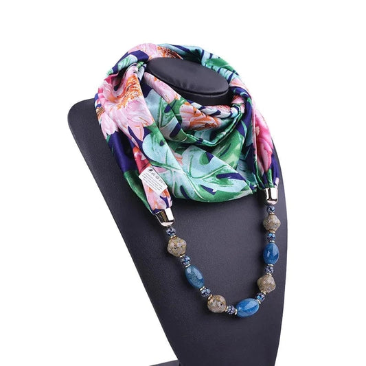 Foulard Bijou Collier Intégré Perles - Écharpe avec collier intégré et perles variées 1