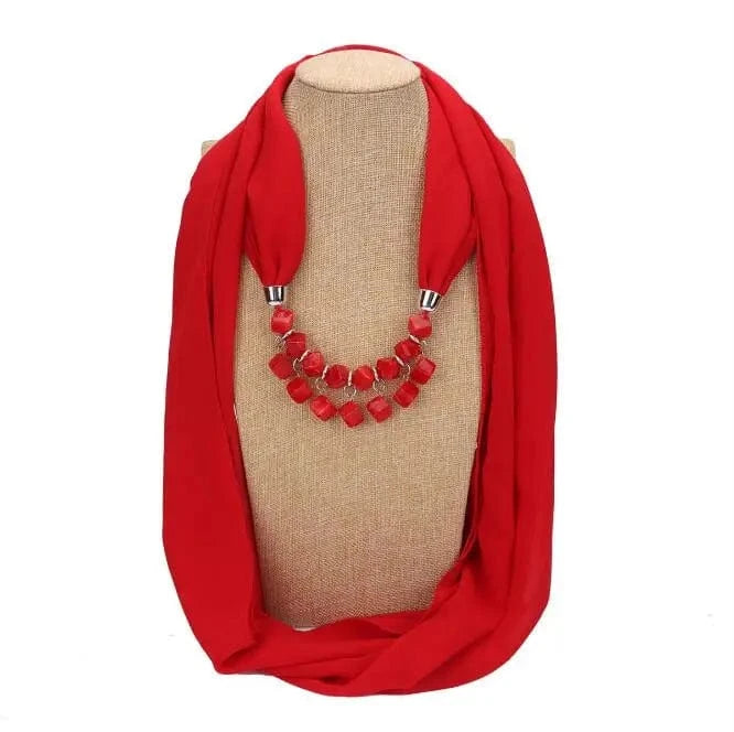 Foulard Bijou Collier Intégré Rouge