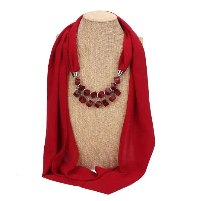Foulard Bijou Collier Intégré Rouge Foncé