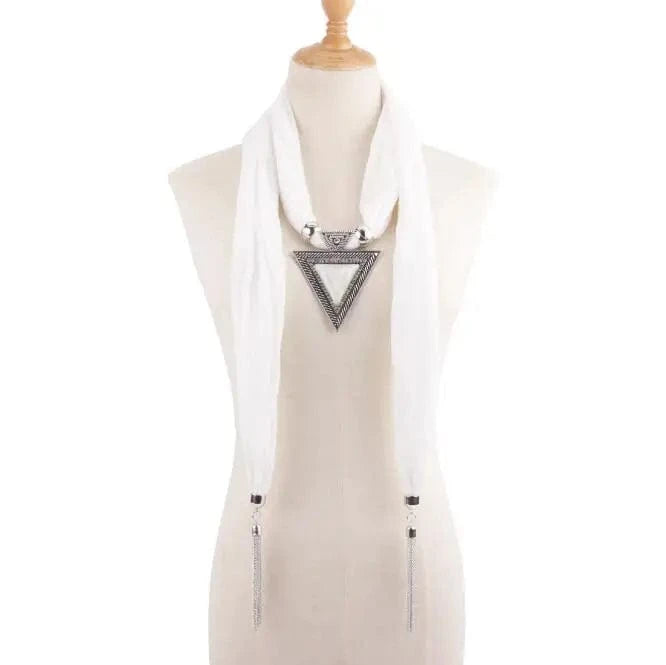 Foulard Bijou Collier Pendentif Géométrique - Écharpe longue bohème Blanc