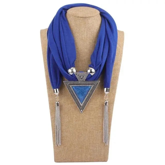 Foulard Bijou Collier Pendentif Géométrique - Écharpe longue bohème Bleu
