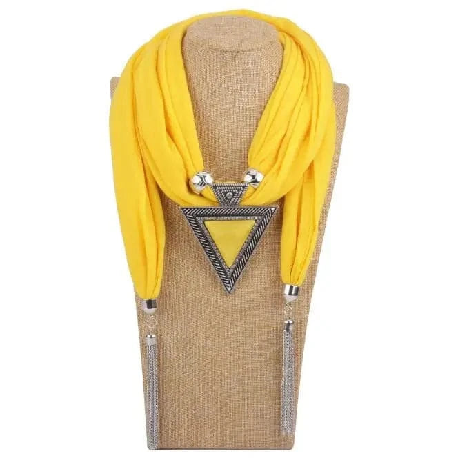 Foulard Bijou Collier Pendentif Géométrique - Écharpe longue bohème Jaune
