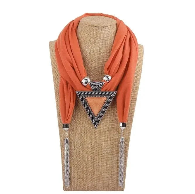 Foulard Bijou Collier Pendentif Géométrique - Écharpe longue bohème Orange