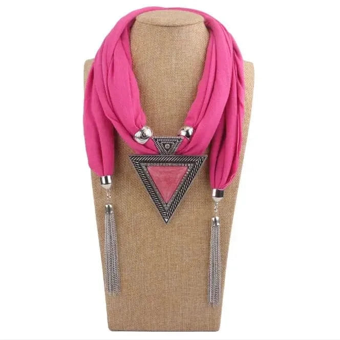 Foulard Bijou Collier Pendentif Géométrique - Écharpe longue bohème Rose