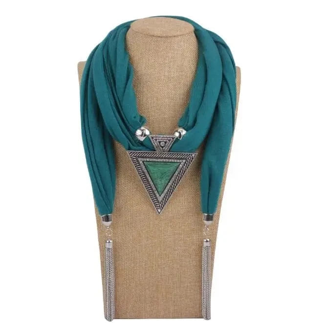 Foulard Bijou Collier Pendentif Géométrique - Écharpe longue bohème Vert Eau