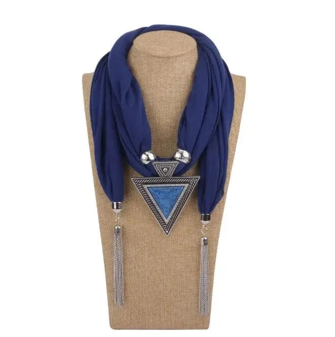 Foulard Bijou Collier Pendentif Géométrique - Écharpe longue bohème Violet