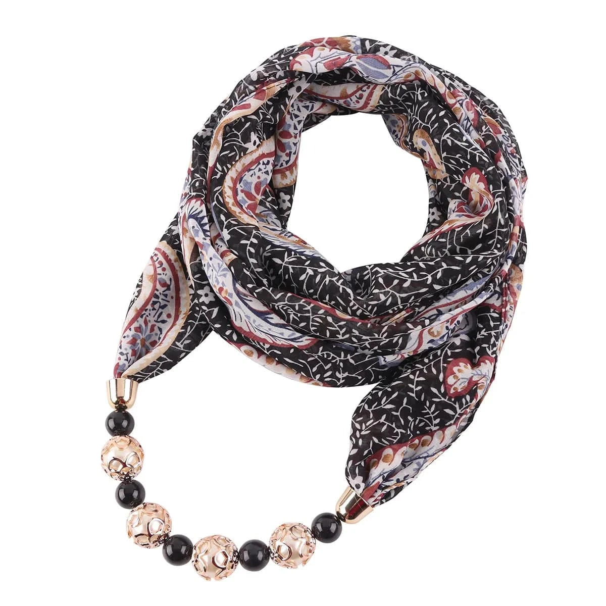 Foulard Bijou Collier Perles Intégré – Écharpe Fantaisie et Attaches Métalliques 11