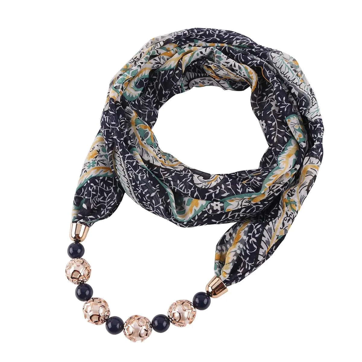 Foulard Bijou Collier Perles Intégré – Écharpe Fantaisie et Attaches Métalliques 12