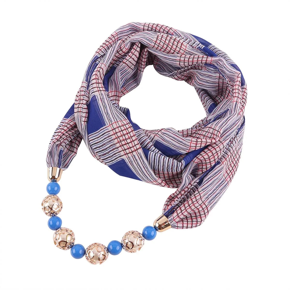 Foulard Bijou Collier Perles Intégré – Écharpe Fantaisie et Attaches Métalliques 14